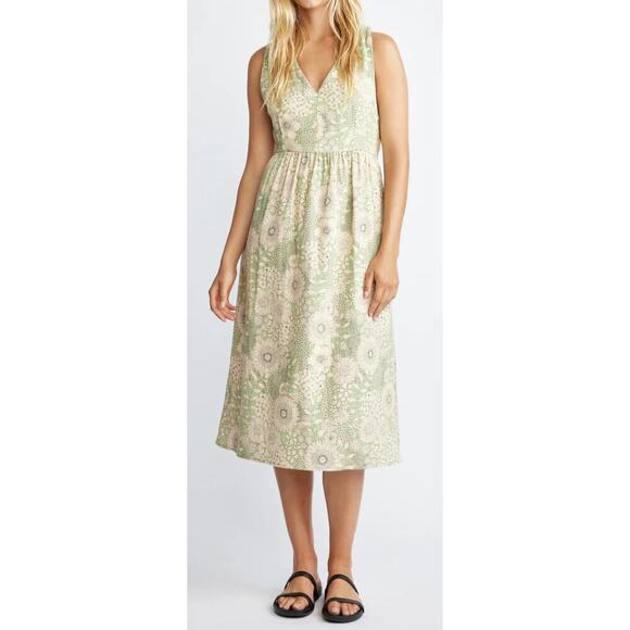 Self Contrast Womens Cross Back Daisy Print Steph Midi Dress Green Cream Size XS - Picture 1 of 5